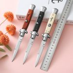 Outdoor Folding Knife 7Cr13Mov Resin Painted Wood Pocket Knives