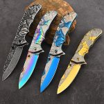 Deer Engraved Handle Folding Knife Outdoor Defense Pocket Tool - Image 6