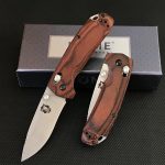 Liome Wood Grip Tactical Folding Knife Stonewash Blade Outdoor Survival Tool - Image 5