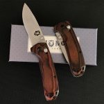 Liome Wood Grip Tactical Folding Knife Stonewash Blade Outdoor Survival Tool