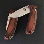 Liome Wood Grip Tactical Folding Knife Stonewash Blade Outdoor Survival Tool - Image 8