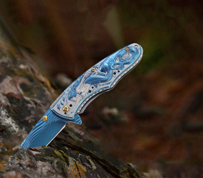 Mermaid Design Handle Folding Knife for Outdoor Camping and Hunting EDC Tool - Image 8