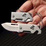 Miniature Folding Knife Pendant with Keychain and Bottle Opener - Image 2