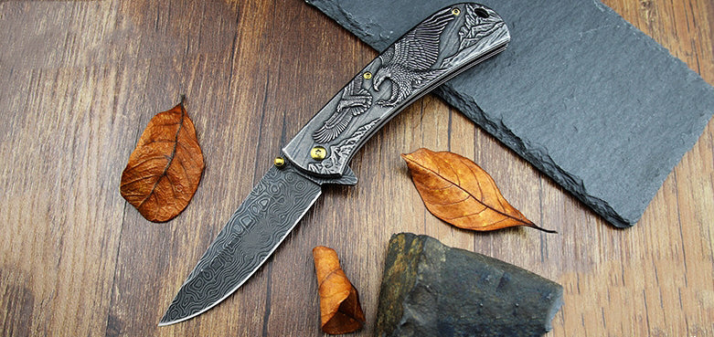 Sheep Eagle and Horse Motif Handle Folding Knife for Outdoor Hunting and EDC - Image 4