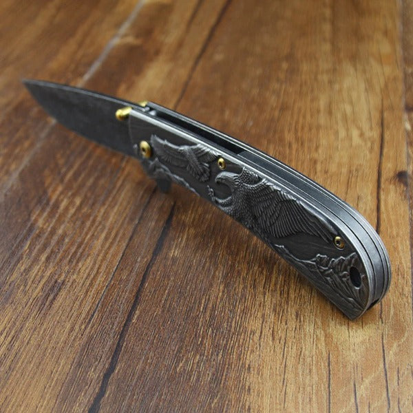 Sheep Eagle and Horse Motif Handle Folding Knife for Outdoor Hunting and EDC - Image 7