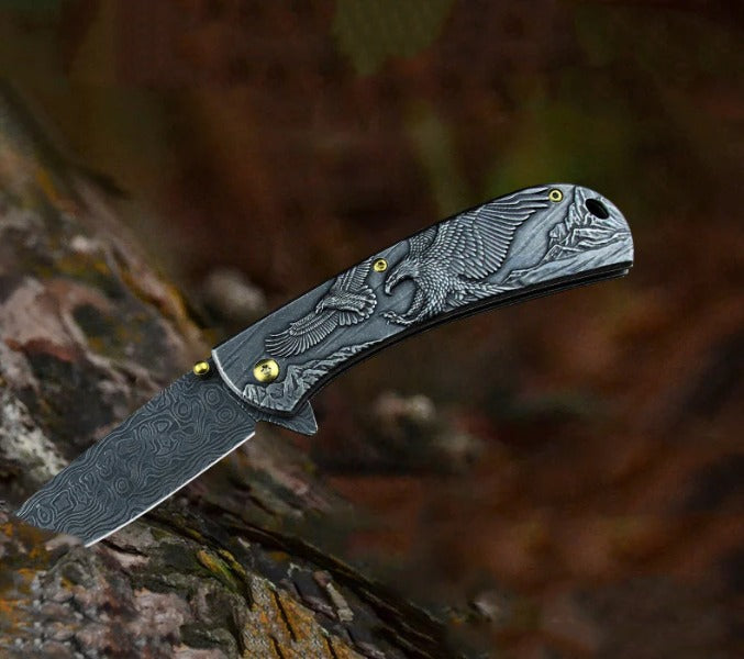 Sheep Eagle and Horse Motif Handle Folding Knife for Outdoor Hunting and EDC - Image 8