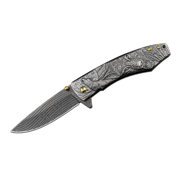 Camping and Hunting Folding Knife with Wolf Pattern Handle for Pocket EDC Use - Image 8